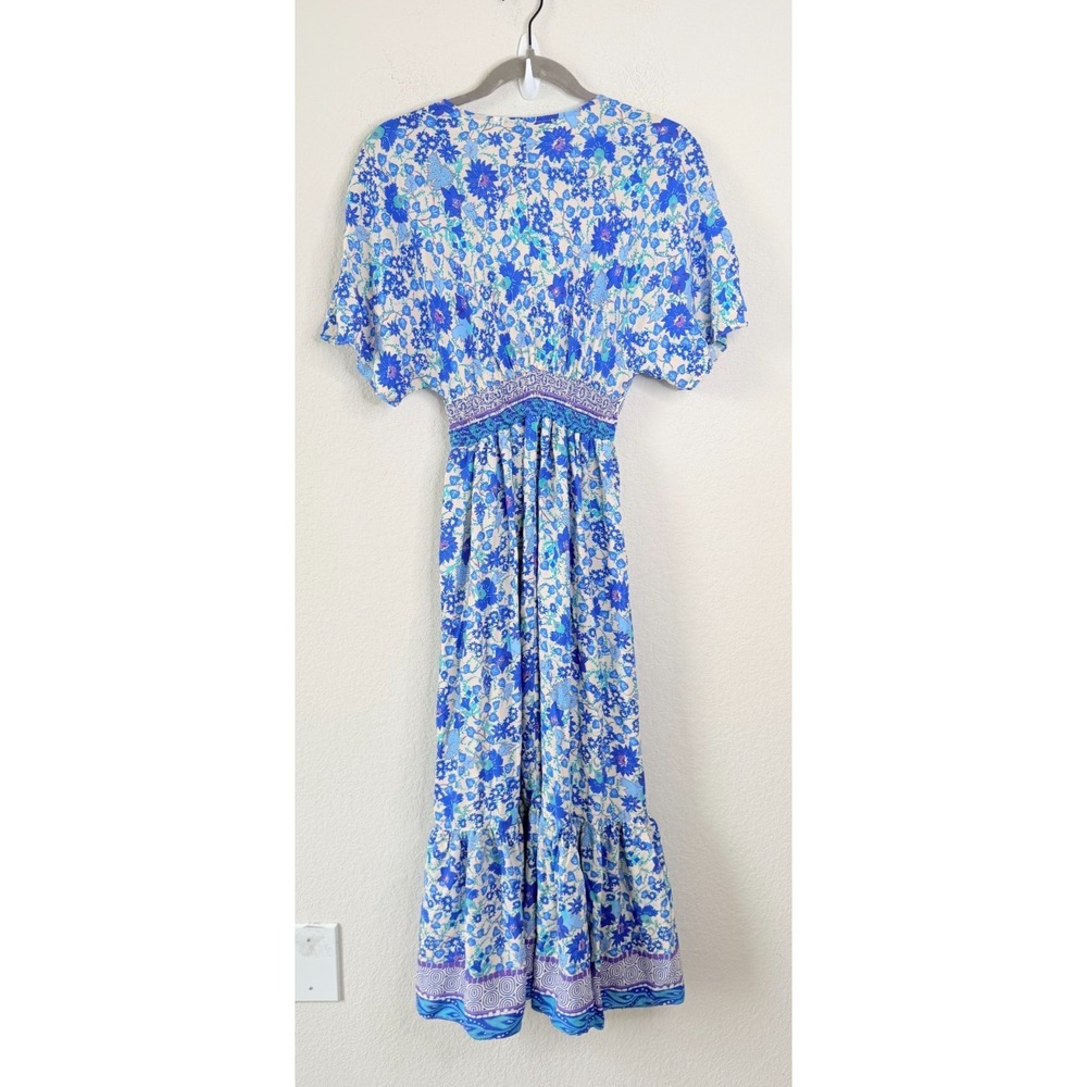 Zara Floral Maxi Dress Women's S Blue White V-Neck Empire Waist Boho Resort - Picture 8 of 10